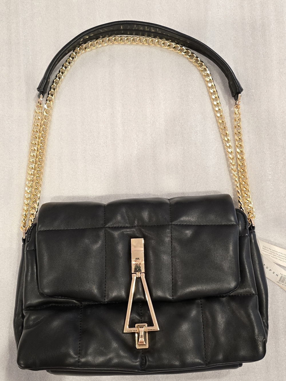 Topshop Nordstrom's - Black Quilted Shoulder Bag with Gold Chain- Faux Leather